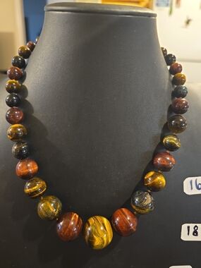 Tiger Eye, Hawk Eye, EAGLES eye, Bead Necklace - Brown, Gold & Black